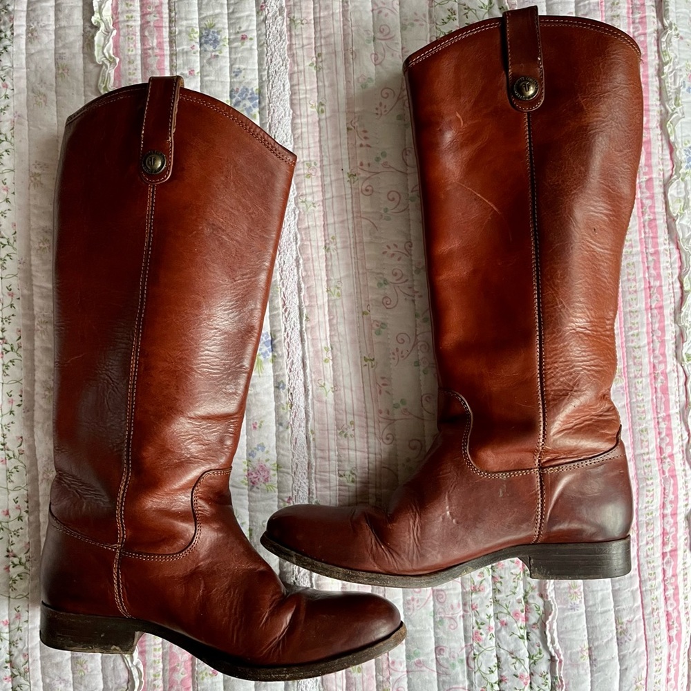 FRYE Melissa Button Tall Boots in Cognac